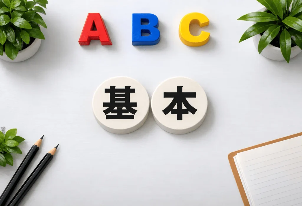ABCと「基本」の文字を並べた学習イメージ